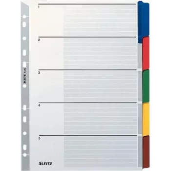 LEITZ Separador de Cartão Mylar, Liso, A4, 5 partes, Abas Cinzentas, 160 g/m², com Capa Rotulável 4320-00-00