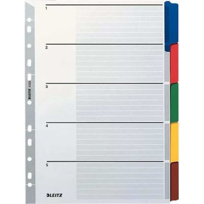 LEITZ Separador de Cartão Mylar, Liso, A4, 5 partes, Abas Cinzentas, 160 g/m², com Capa Rotulável 4320-00-00