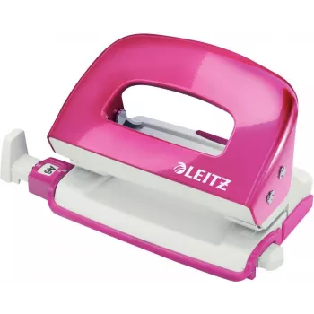 Perfurador de metal mini Leitz NeXXt Series WOW, rosa, 2 furos, 10 folhas, acabamento metálico 5060-10-23
