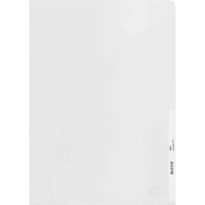 LEITZ re:cycle A4 Capa de Apresentação, 100 % PP Reciclado, 0,13 mm Texturado, Aberta em Cima e nos Lados, Transparente, pack de 10 4401-10-03