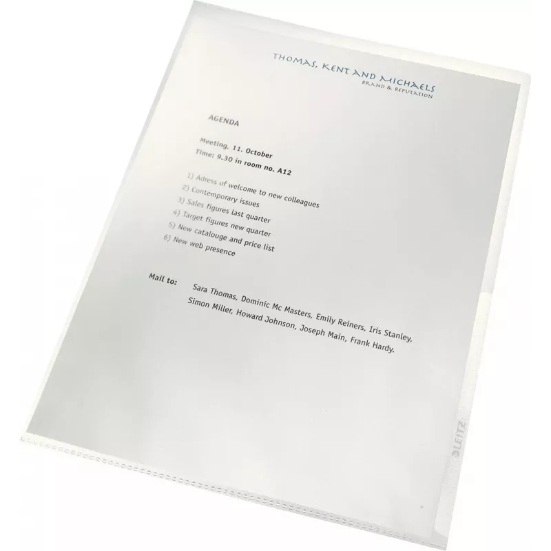 LEITZ re:cycle A4 Capa de Apresentação, 100 % PP Reciclado, 0,13 mm Texturado, Aberta em Cima e nos Lados, Transparente, pack de 10 4401-10-03