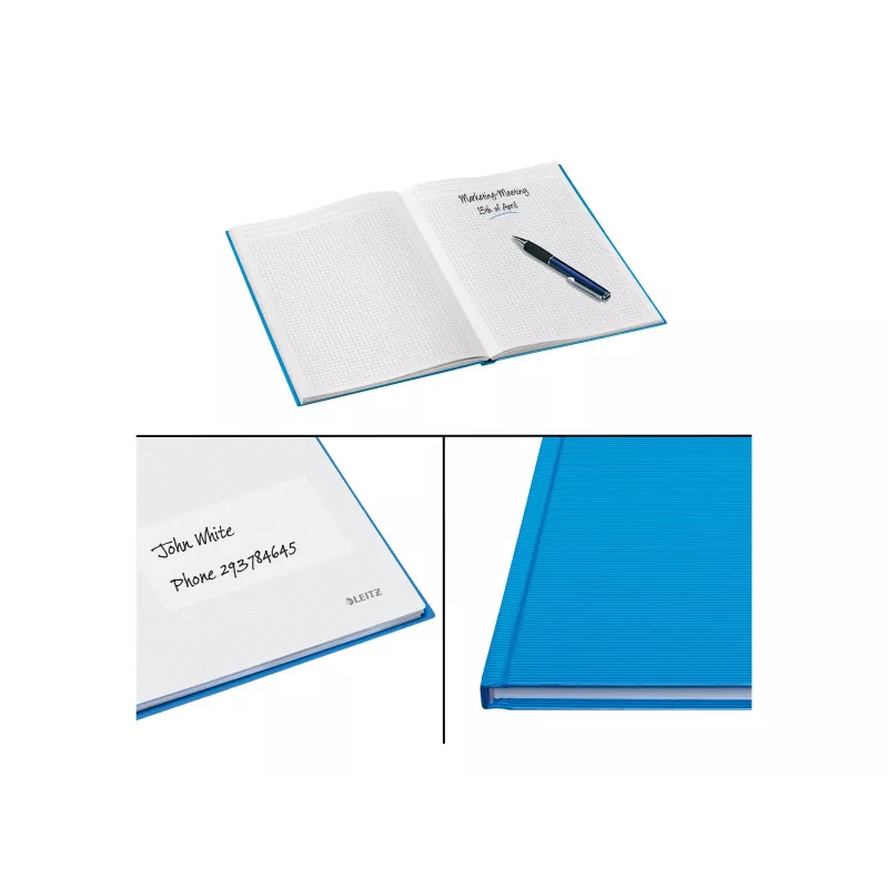 Caderno LEITZ Solid A4 pautado preto 80 folhas capa dura costurado com elástico, porta-canetas, marcador e bolsa interior 46640030