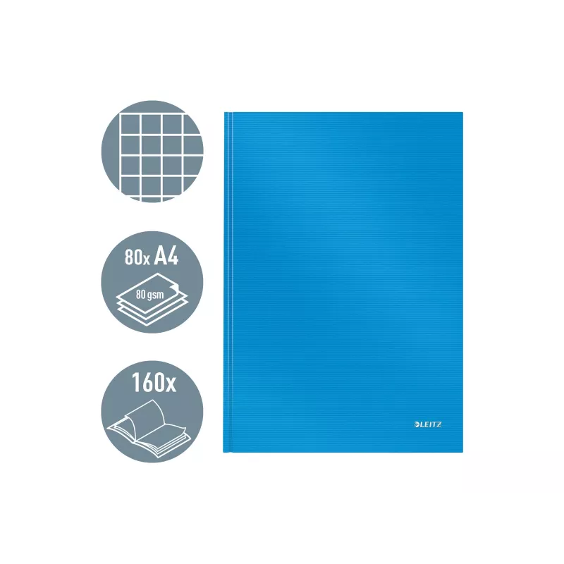 Caderno LEITZ Solid A4 pautado preto 80 folhas capa dura costurado com elástico, porta-canetas, marcador e bolsa interior 46640030