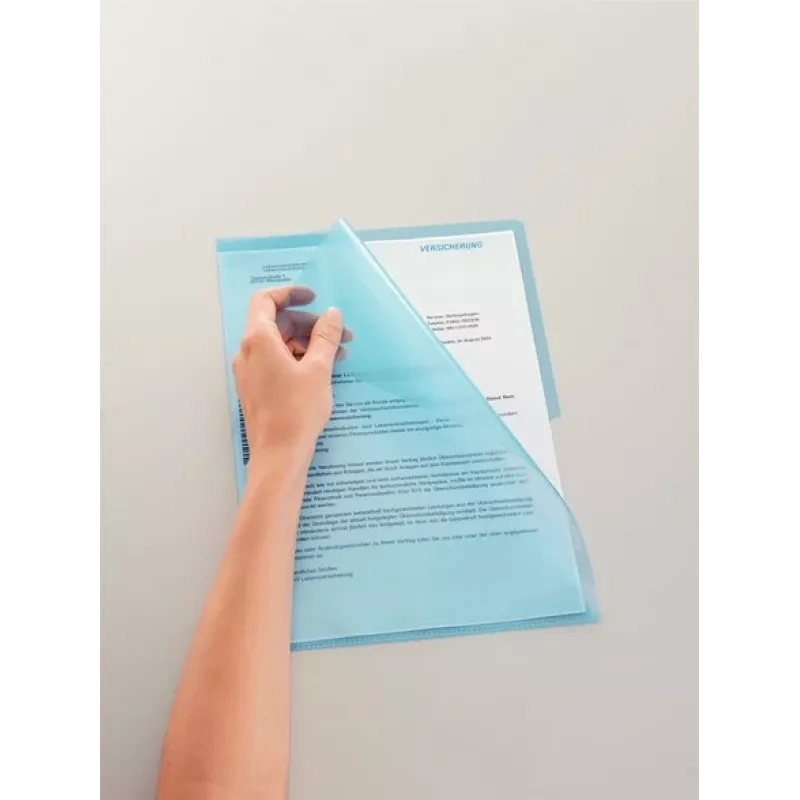 LEITZ Capa de documentos A4 standard, polipropileno, texturado, azul, 0,13 mm, aberta em cima e nas laterais, protege documentos, com recorte para o polegar 4000-00-35