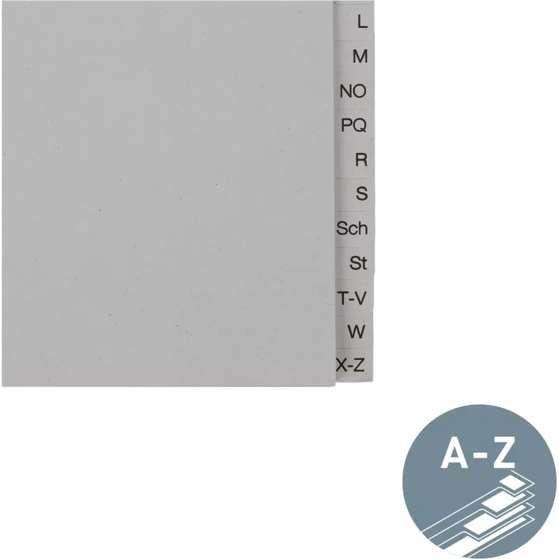 Separador de papel LEITZ A-Z, A4, meia altura, 20 divisórias cinzento, 100 g/m², furação 80 mm, com reforço de furos (6095-00-85)