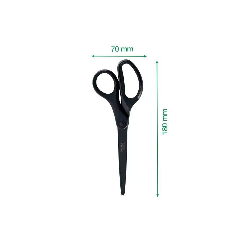 Leitz Titanium Quality Tesoura 180 mm, lâminas de aço inoxidável com revestimento de titânio, punhos ergonómicos Soft-Grip, preto/vermelho, para papel e tecido 5419-60-95