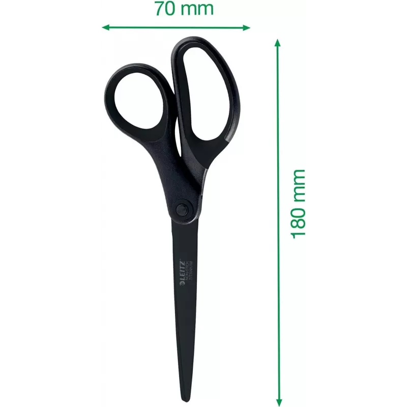 Leitz Titanium Quality Tesoura 180 mm, lâminas de aço inoxidável com revestimento de titânio, punhos ergonómicos Soft-Grip, preto/vermelho, para papel e tecido 5419-60-95