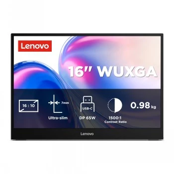 Monitor portátil Lenovo L16 16 polegadas WUXGA IPS com USB-C, 300 nits, 60 Hz, 3 anos de garantia