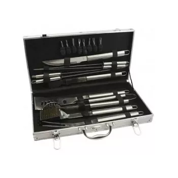 Leopold Vienna conjunto de churrasco de 18 peças 8x24x27 cm aço inoxidável caixa de alumínio prateado