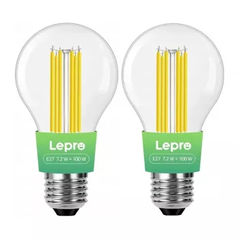 LEPRO 100094-WW-EU-2 Lâmpada LED filamento E27, 7,2 W (equivalente a 100 W), 1521 lm, 2700K branco quente, classe energética A, pack de 2