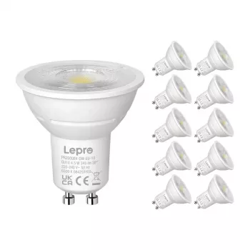 LEPRO 200084-DW-EU-10 Lâmpada LED GU10 regulável, 4,5 W, 345 lm, 6500 K, 38°, 10 unid.