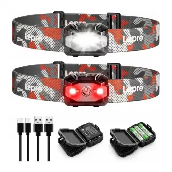 LEPRO 320023-2 Lanterna de cabeça LED recarregável por USB, 300 lúmenes, 6 modos, IPX4, pack de 2