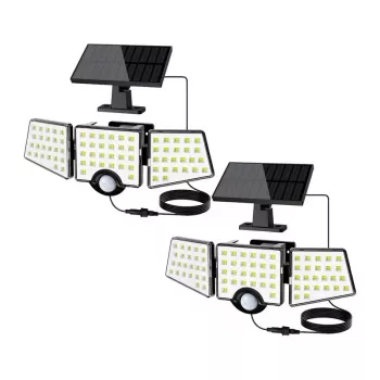 LEPRO 640005-DW-2 Lâmpada solar com detetor de movimento, pack de 2, 600 lúmenes, 6500K branco frio, IP65 impermeável, 3 modos, montagem na parede