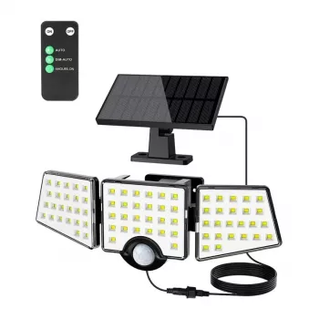 Candeeiro solar LEPRO 640005-DW, 3000 lm, 6500K, 3 cabeças ajustáveis, iluminação 270°, IP65, sensor de movimento, 2400 mAh