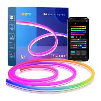 Tira LED neon Lepro N1 3m RGBIC Wi-Fi com app e controlo por voz, IP67 regulável