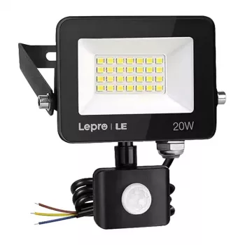 LEPRO PR340013-DW-EU Projetor LED 20W 2000lm 5000K IP65 com sensor de movimento, branco