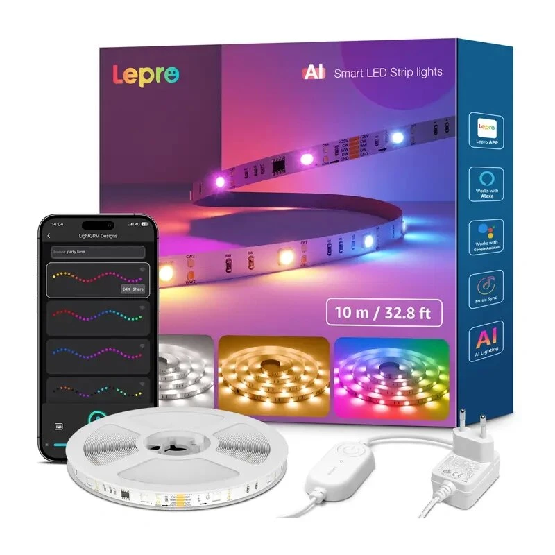 Lepro S2 Fita LED RGBIC Inteligente de 10m com Wi-Fi e Bluetooth, compatível com Alexa e Google Assistant
