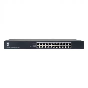 LevelOne GEU-2432 Switch Gigabit Ethernet 24 portas, DIP switch de 4 modos, montagem em rack 19 polegadas, não gerido, caixa metálica