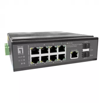 LevelOne switch industrial PoE+ 8x 2,5G PoE, 2x 1G, 2x 10G SFP+ Uplinks, não gerido, calha DIN, IP30