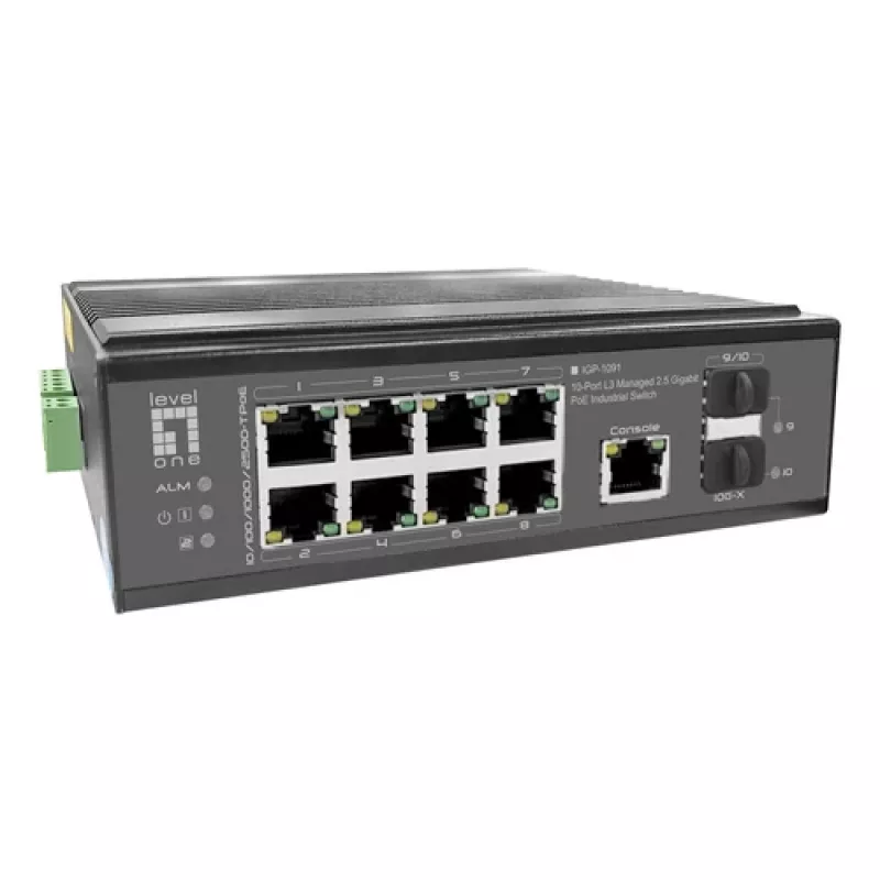 LevelOne IGP-1091 switch industrial PoE+, 8x 2,5G PoE, 2x uplinks 1G/10G SFP+