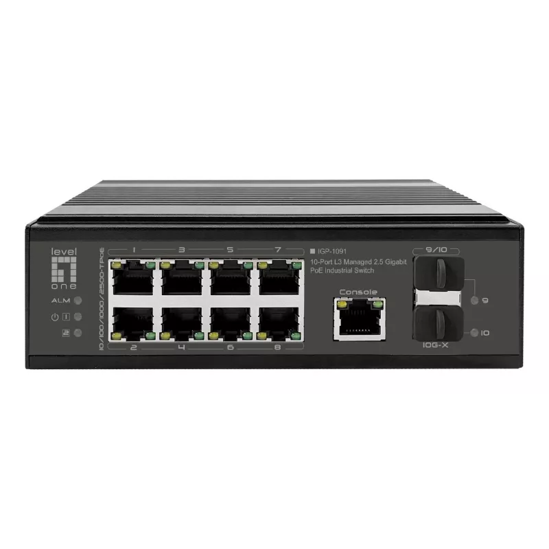 LevelOne IGP-1091 switch industrial PoE+, 8x 2,5G PoE, 2x uplinks 1G/10G SFP+