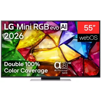 LG 55MRGB87B3B TV Smart 4K QNED Mini LED de 55 polegadas com processador α7 Gen6 AI, webOS 23, 120Hz, 4x HDMI 2.1