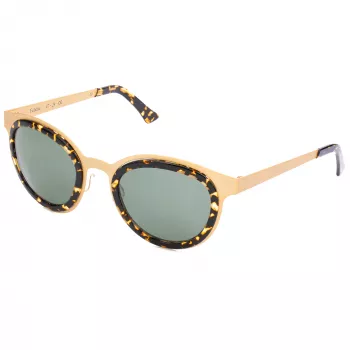 LGR Óculos de sol para mulher Feli Gold 09 - Armação de acetato polida à mão, lentes CR-39 verdes, proteção UV400