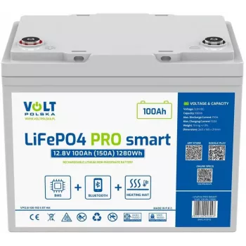 Bateria LiFePO4 Volt Polska PRO SMART 12,8 V 100 Ah (150 A) BMS BLUETOOTH + ALMOFADA AQUECEDORA