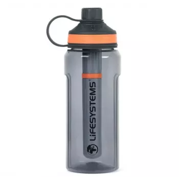 Garrafa com filtro de água Lifesystems 44030 600 ml com filtro de fibra oca substituível – cinzento/azul