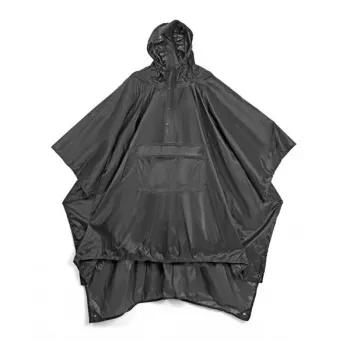 Poncho de chuva de viagem Lifeventure – nylon ripstop impermeável, preto, tamanho único