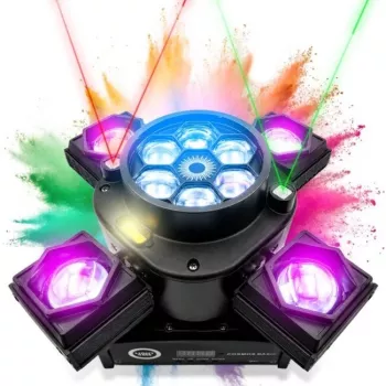 LIGHT4ME COSMOS BASIC Aparelho de iluminação de efeitos múltiplos móvel com LED RGBW, lasers vermelho/verde e strobe