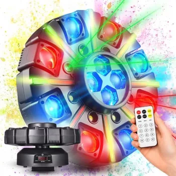 Luz de efeitos múltiplos LIGHT4ME OCTOS Moving com LEDs RGBW, laser vermelho/verde e strobe
