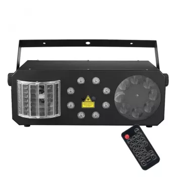 LIGHT4ME PARTY III V2 Efeito múltiplo LED Derby Gobo Wash Strobe Laser com comando remoto IR