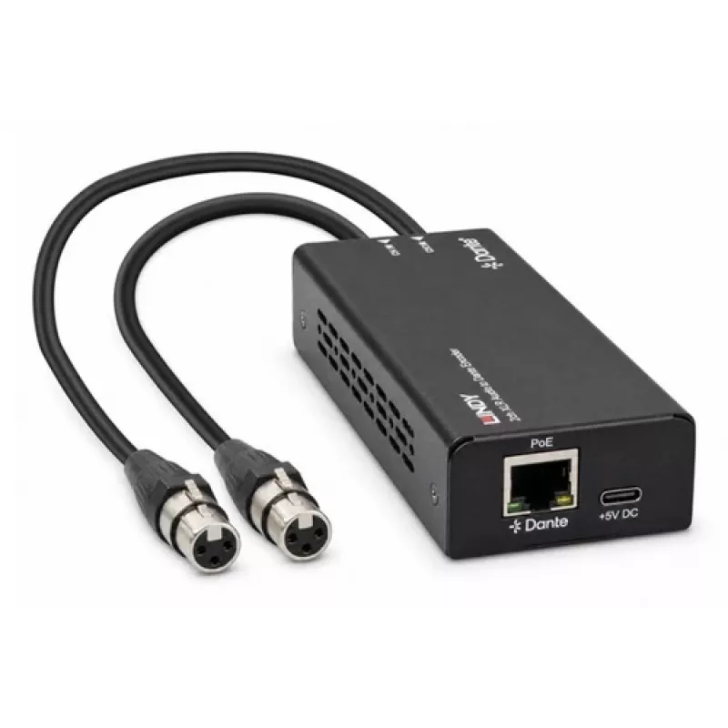 LINDY codificador de áudio XLR de 2 canais para Dante, PoE, AES67, 24-Bit/96kHz 70618