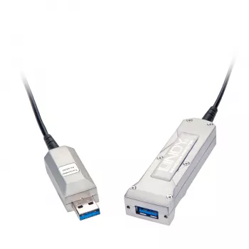 Lindy 50m cabo de extensão ativo híbrido USB 3.0, fibra ótica e cobre, 5Gbps, LSZH, preto 42701