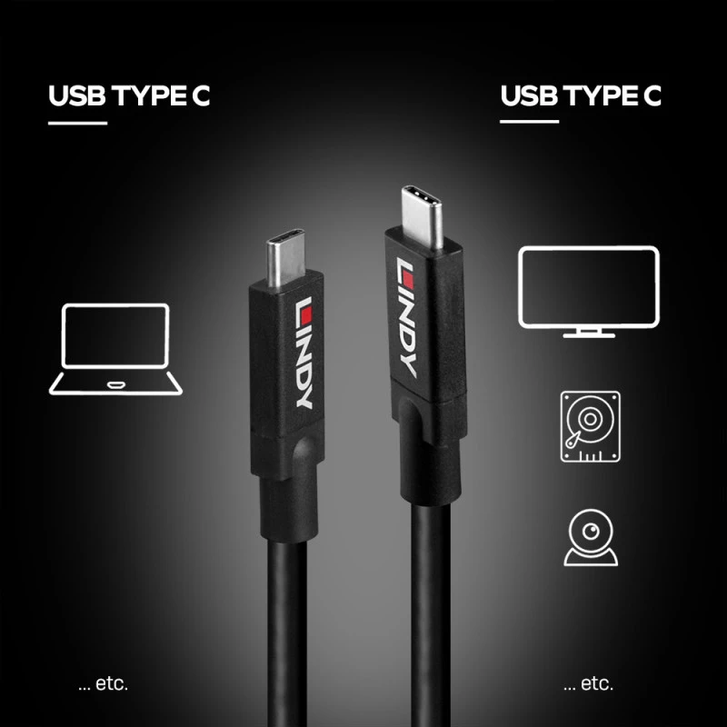 Lindy 43439 USB 3.2 Gen 2 Cabo ativo de USB-C para USB-C, 8 m, 10 Gbps, 8K60, 100 W PD