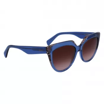 Óculos de sol de mulher LIU JO LJ783S-416 armação azul olho de gato lentes cinzentas degradê 55mm
