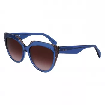 Óculos de sol de mulher LIU JO LJ783S-416 armação azul olho de gato lentes cinzentas degradê 55mm
