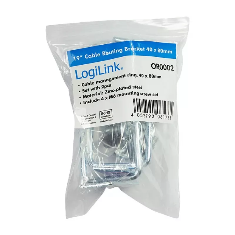 Guia de gestão de cabos LogiLink 19 polegadas 40 x 80 mm, aço, 2 unid.