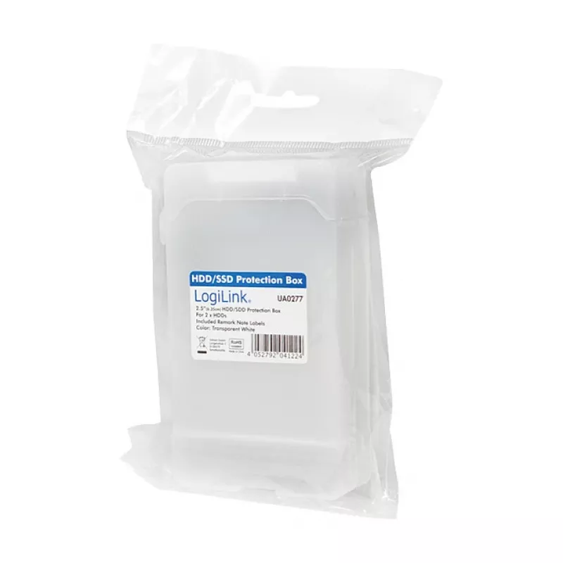 LogiLink caixa de proteção para disco 2.5 polegadas para 2 HDD/SSD, branca