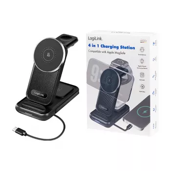 Logilink Carregador de Mesa Sem Fios 4-em-1, Estação de Carregamento Qi 15W (PA0292)