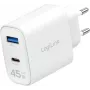 Carregador de parede USB GaN LogiLink 45W, 1x USB-C PD, 1x USB-A QC, branco, ficha europeia (PA0410)