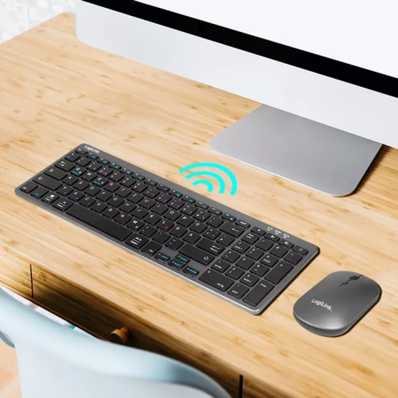 LogiLink ID0215 Conjunto de teclado e rato sem fios Bluetooth Dual-Mode, cinzento/antracite