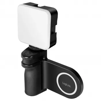 Pega magnética para telefone Logilink AA0173 com luz de preenchimento LED, preta, recarregável, compatível com MagSafe, 3 modos de luz