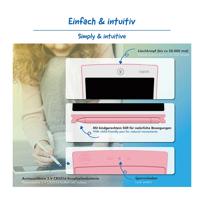 LogiLink Tablet de escrita LCD 8,5 polegadas multicolor rosa AA0180