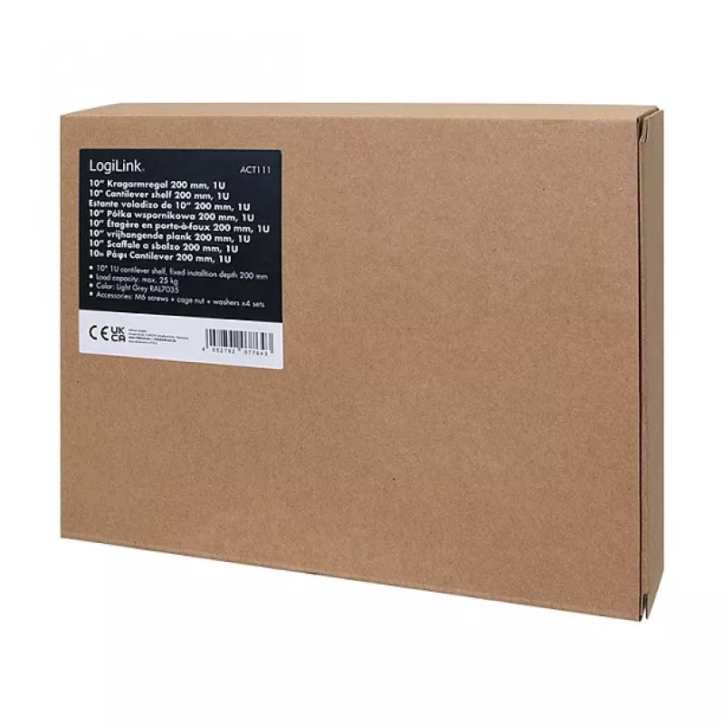 Logilink ACT111 Prateleira para Armário de 200 mm 1U Cinzento Nível de Rack