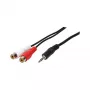 Cabo de áudio LogiLink, conector jack 3,5 mm para 2 conectores fêmea RCA, preto, 0,2 m