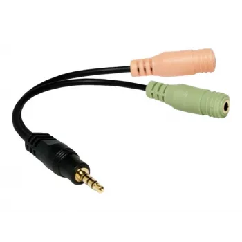 Adaptador de jack de áudio Logilink, 4 polos, ficha jack 3,5 mm estéreo macho para 2x tomada 3,5 mm fêmea, 0,15 m