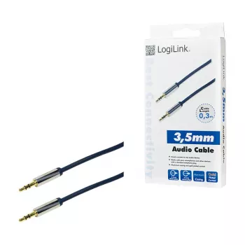 Cabo de auscultadores LogiLink CA10030 Premium 3,5 mm TRS, fichas metálicas, azul, 0,3 m