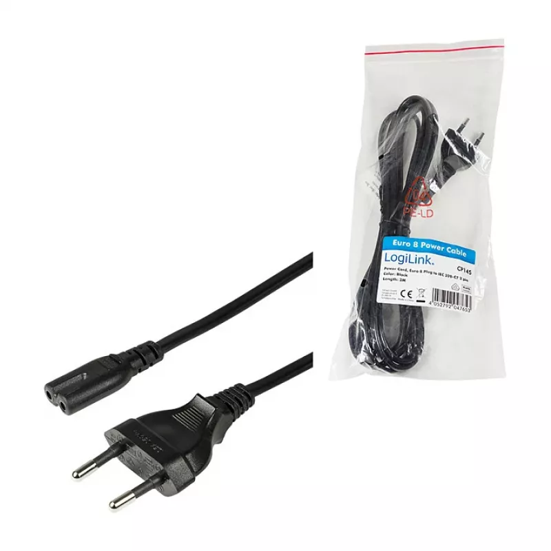 Cabo de alimentação LogiLink CP145 ficha euro para IEC C7 1,8 m preto